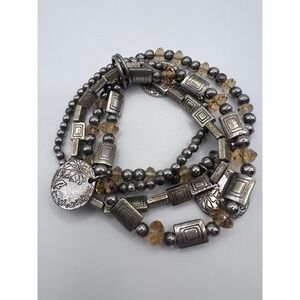 Silver Tone Stretch‎ Bracelet Set 4 Strand Charms Beaded Boho 6"